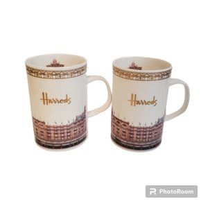 Harrods London Knightsbridge Fine Bone China Mug Ceramic Coffee Tea Cup Set of 2
